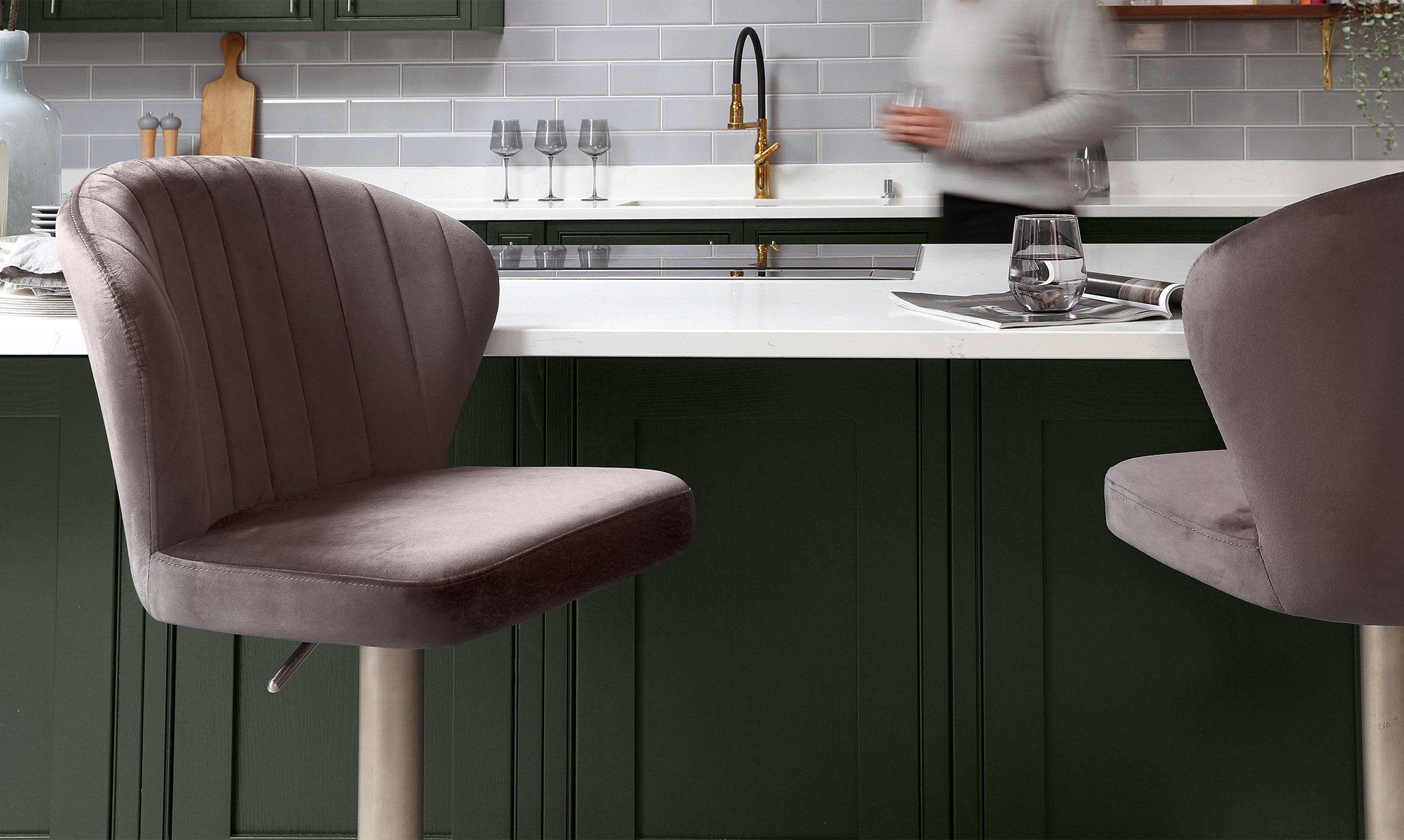 Harper mocha velvet gas lift bar stool