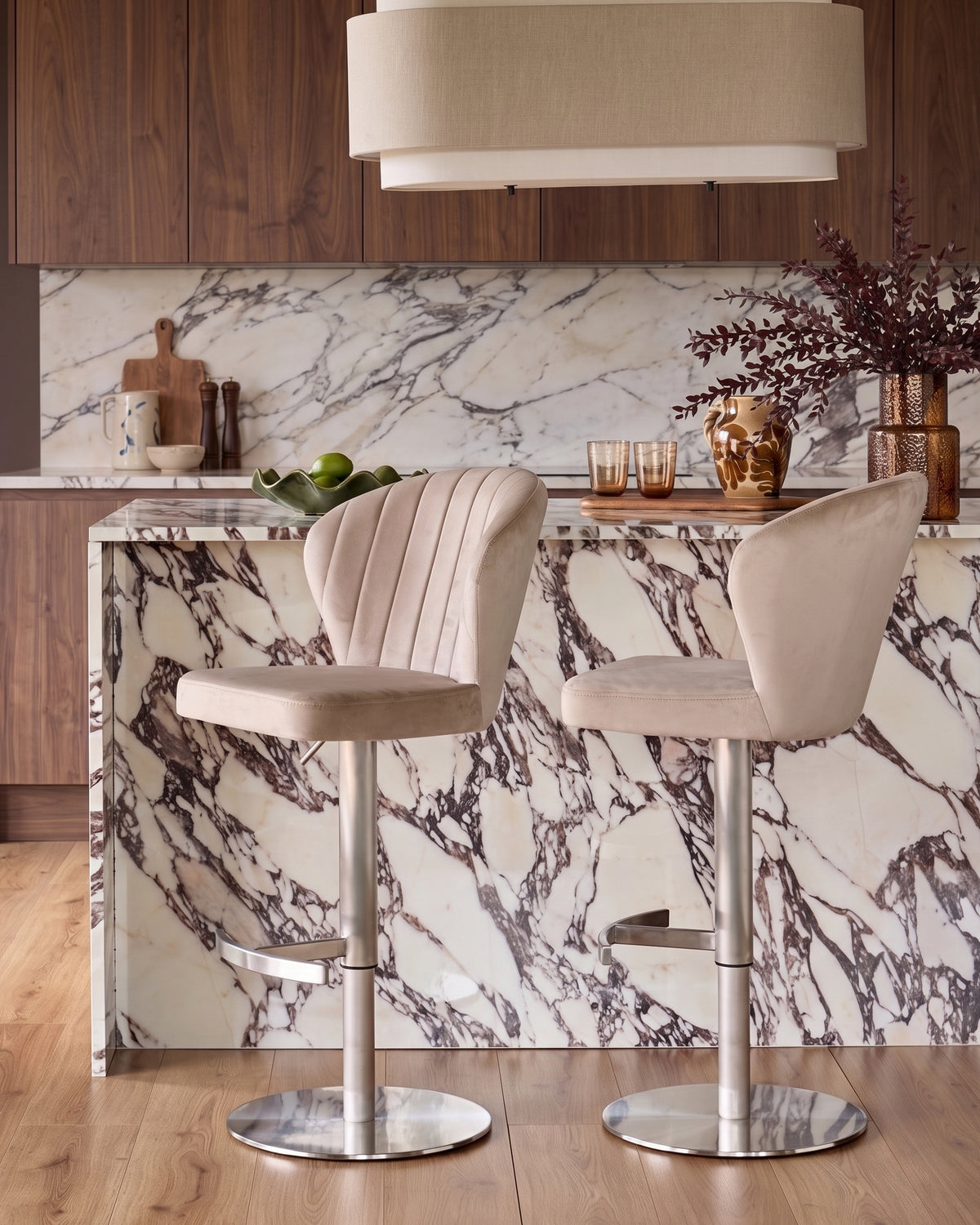 Harper Champagne Velvet Gas Lift Bar Stool