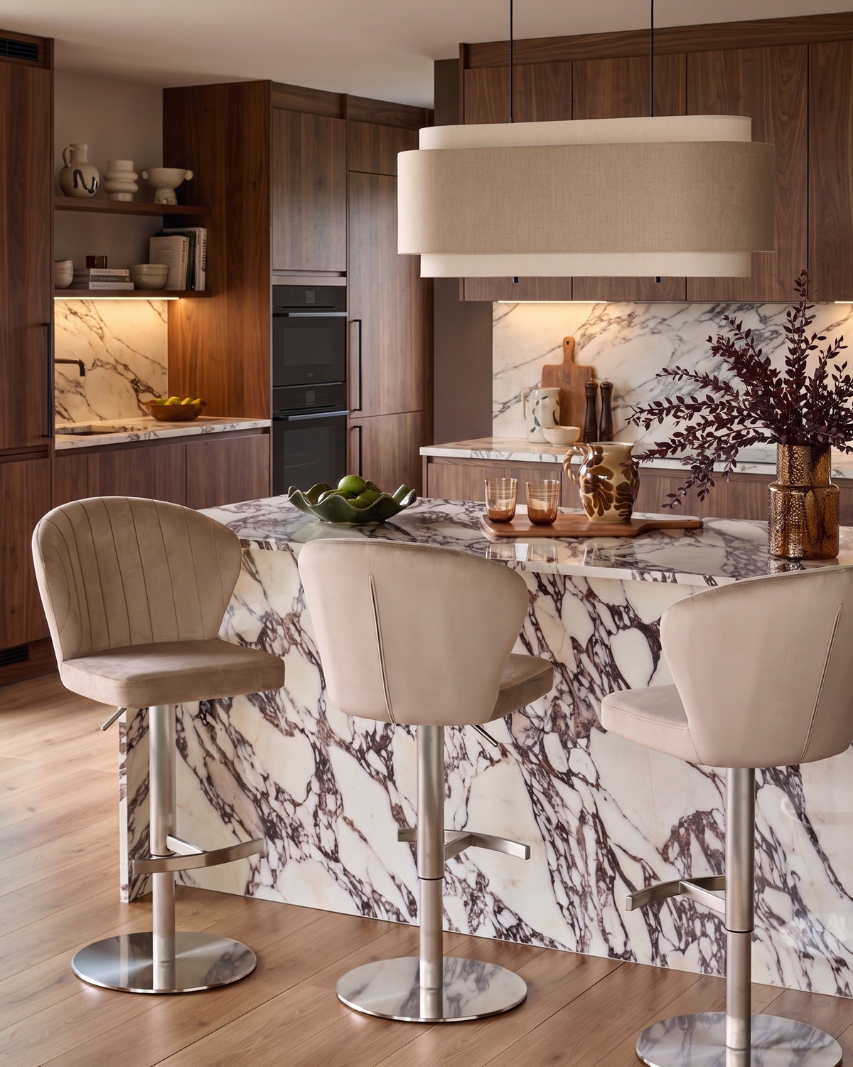 Harper Champagne Velvet Gas Lift Bar Stool