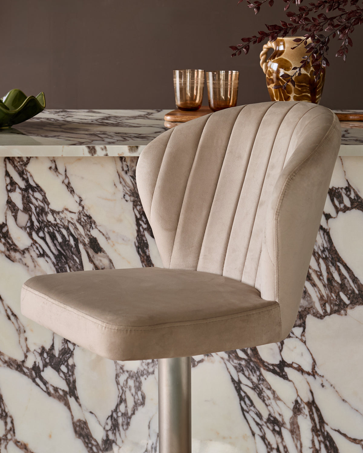 Harper Champagne Velvet Gas Lift Bar Stool