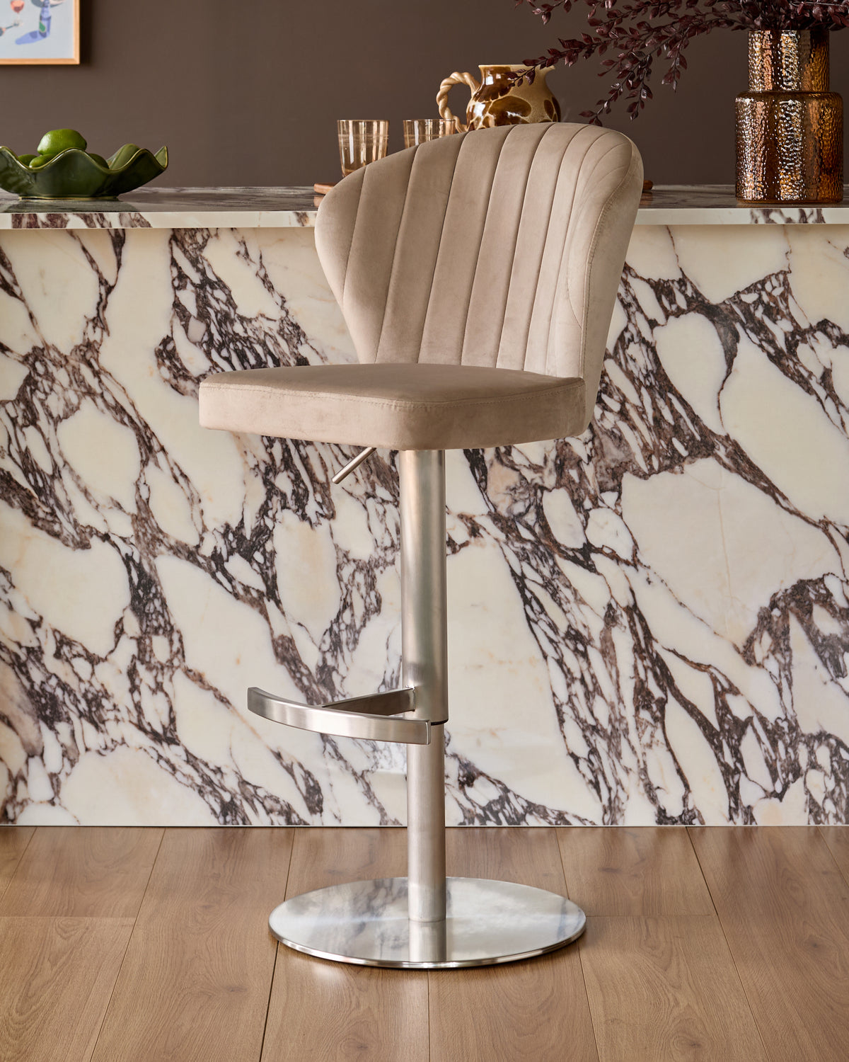 Harper Champagne Velvet Gas Lift Bar Stool