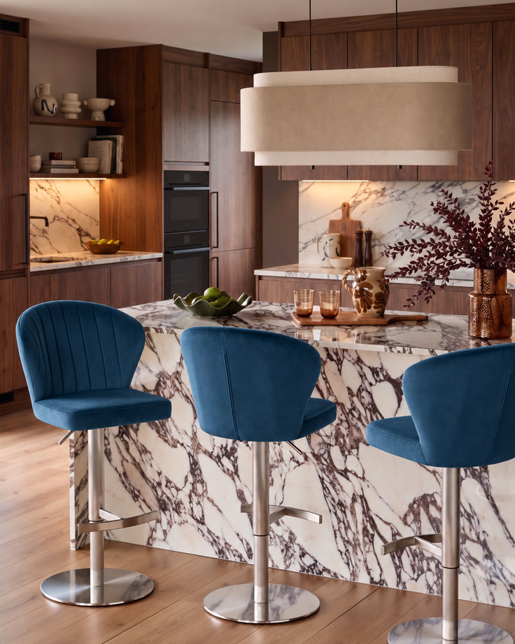 Harper Dark Blue Velvet Gas Lift Bar Stool
