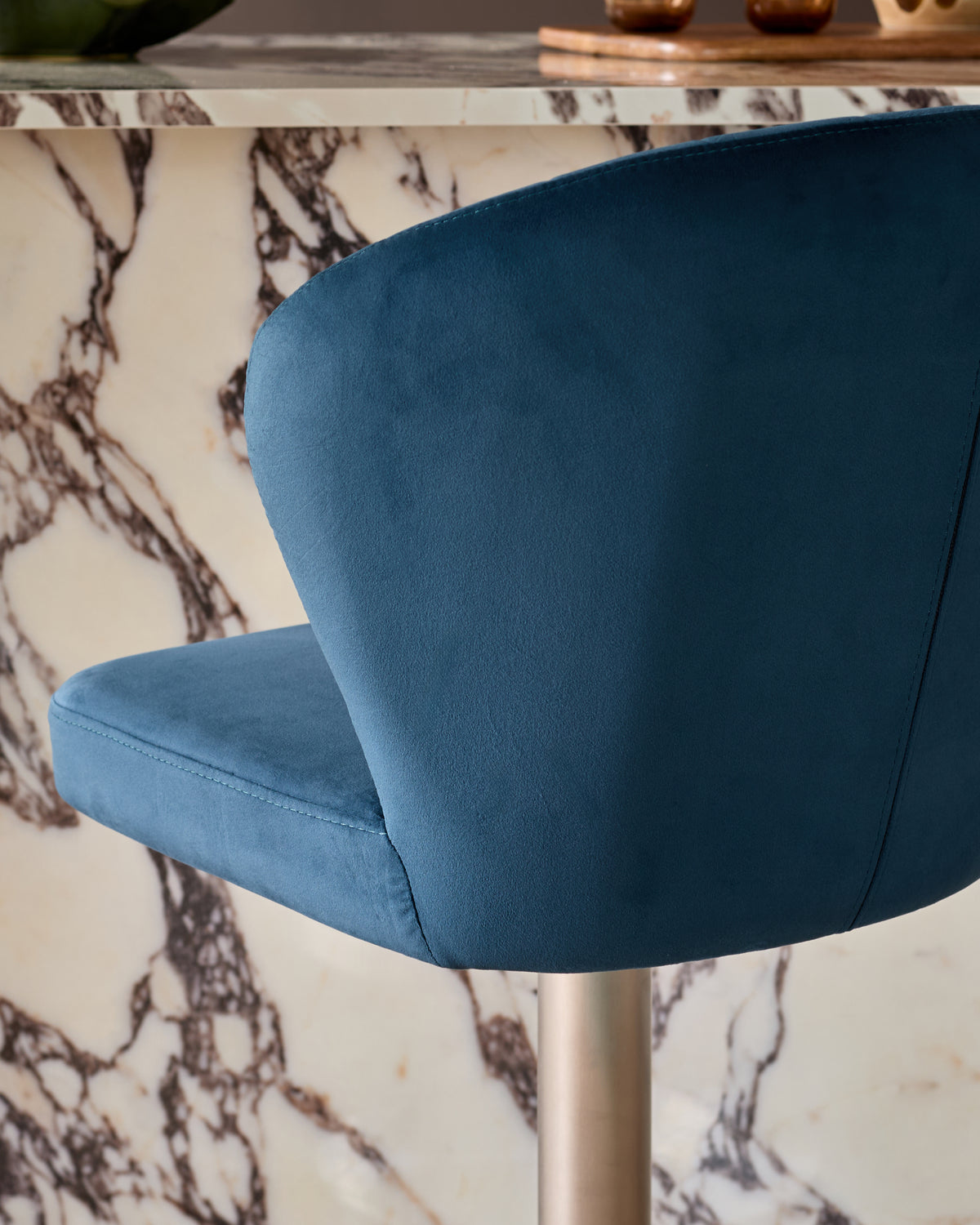 Harper Dark Blue Velvet Gas Lift Bar Stool