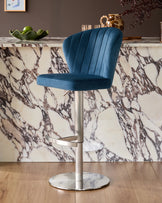 Harper Dark Blue Velvet Gas Lift Bar Stool