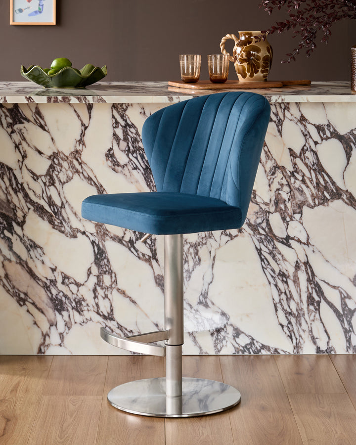 Harper Dark Blue Velvet Gas Lift Bar Stool