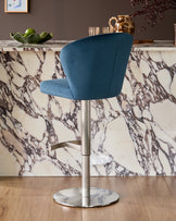 Harper Dark Blue Velvet Gas Lift Bar Stool