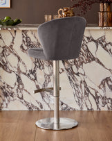 Harper Dark Grey Velvet Gas Lift Bar Stool