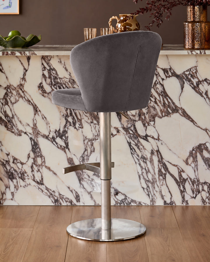 Harper Dark Grey Velvet Gas Lift Bar Stool