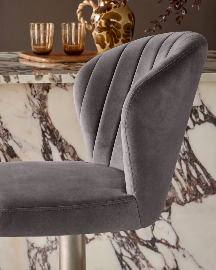 Harper Dark Grey Velvet Gas Lift Bar Stool