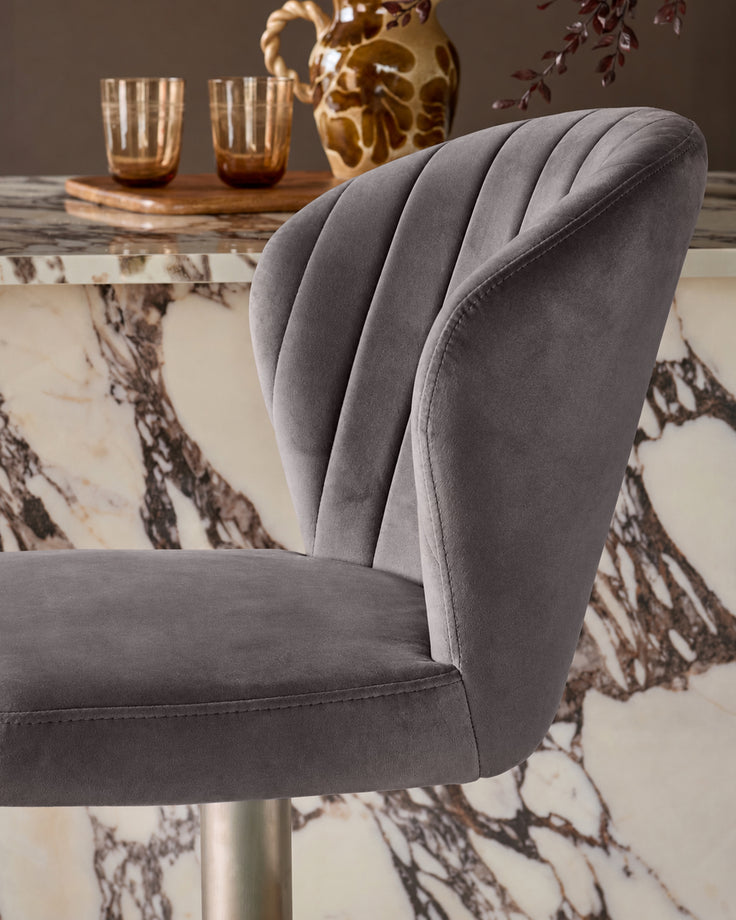 Harper Dark Grey Velvet Gas Lift Bar Stool