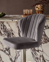 Harper Dark Grey Velvet Gas Lift Bar Stool