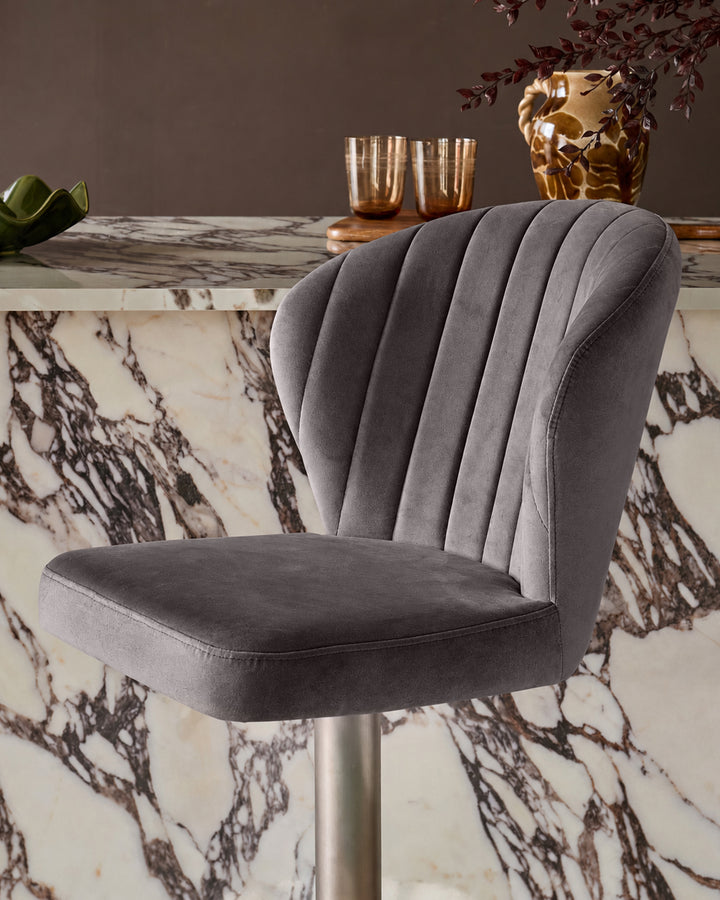 Harper Dark Grey Velvet Gas Lift Bar Stool