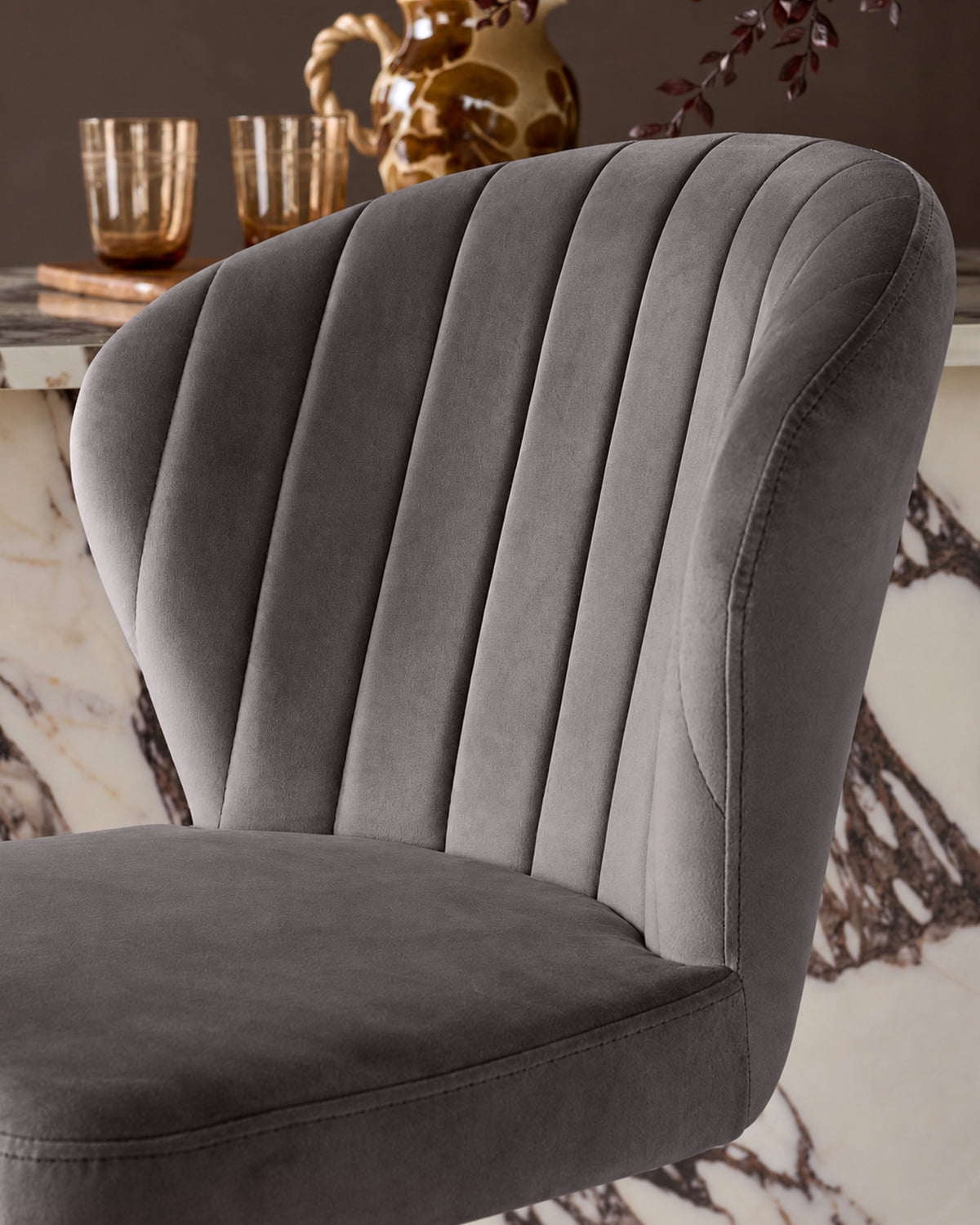 Harper Dark Grey Velvet Gas Lift Bar Stool