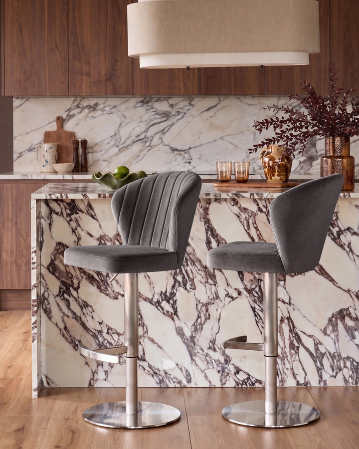 Harper Dark Grey Velvet Gas Lift Bar Stool
