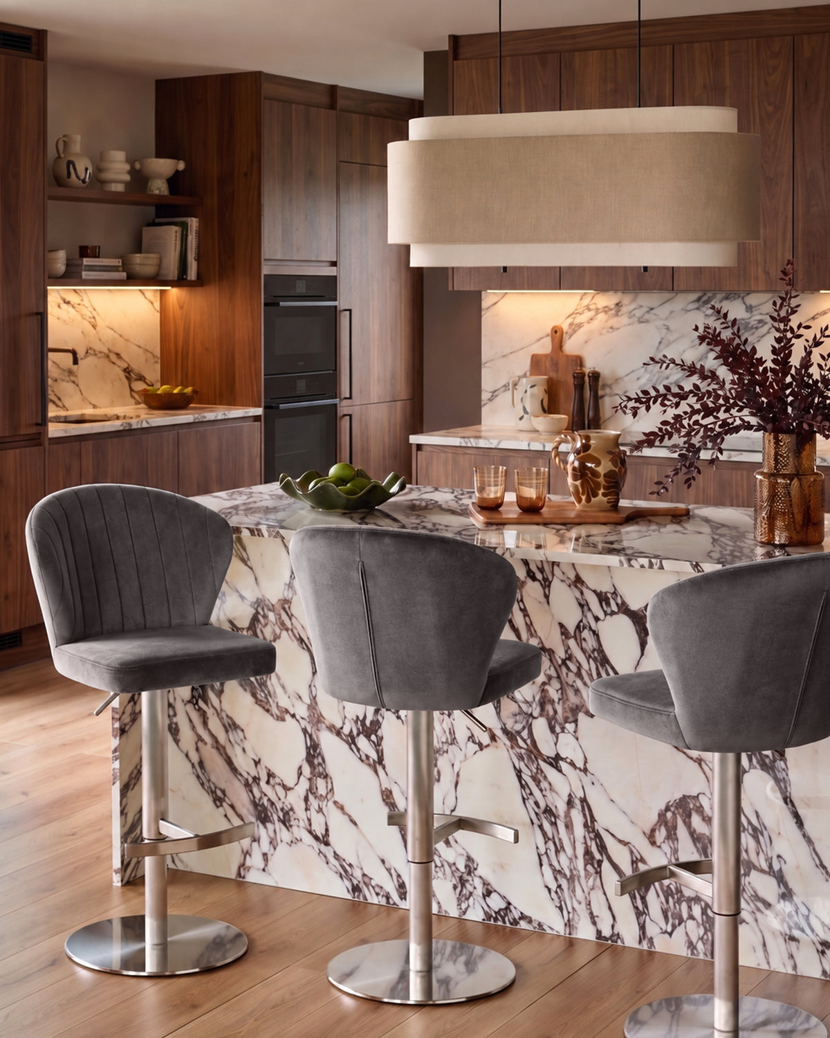 Harper Dark Grey Velvet Gas Lift Bar Stool