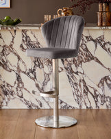 Harper Dark Grey Velvet Gas Lift Bar Stool