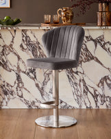 Harper Dark Grey Velvet Gas Lift Bar Stool