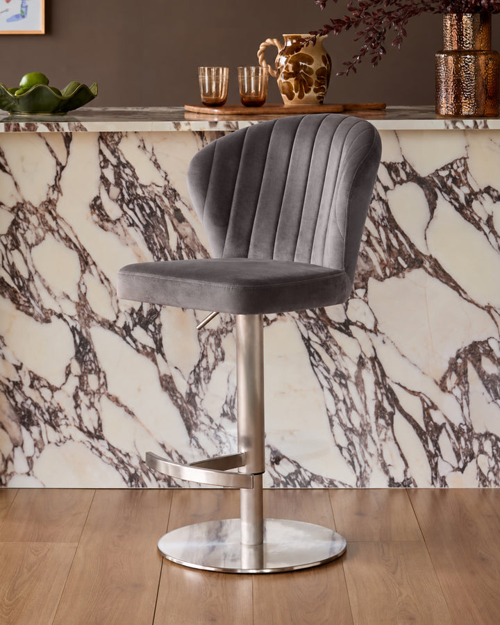 Harper Dark Grey Velvet Gas Lift Bar Stool