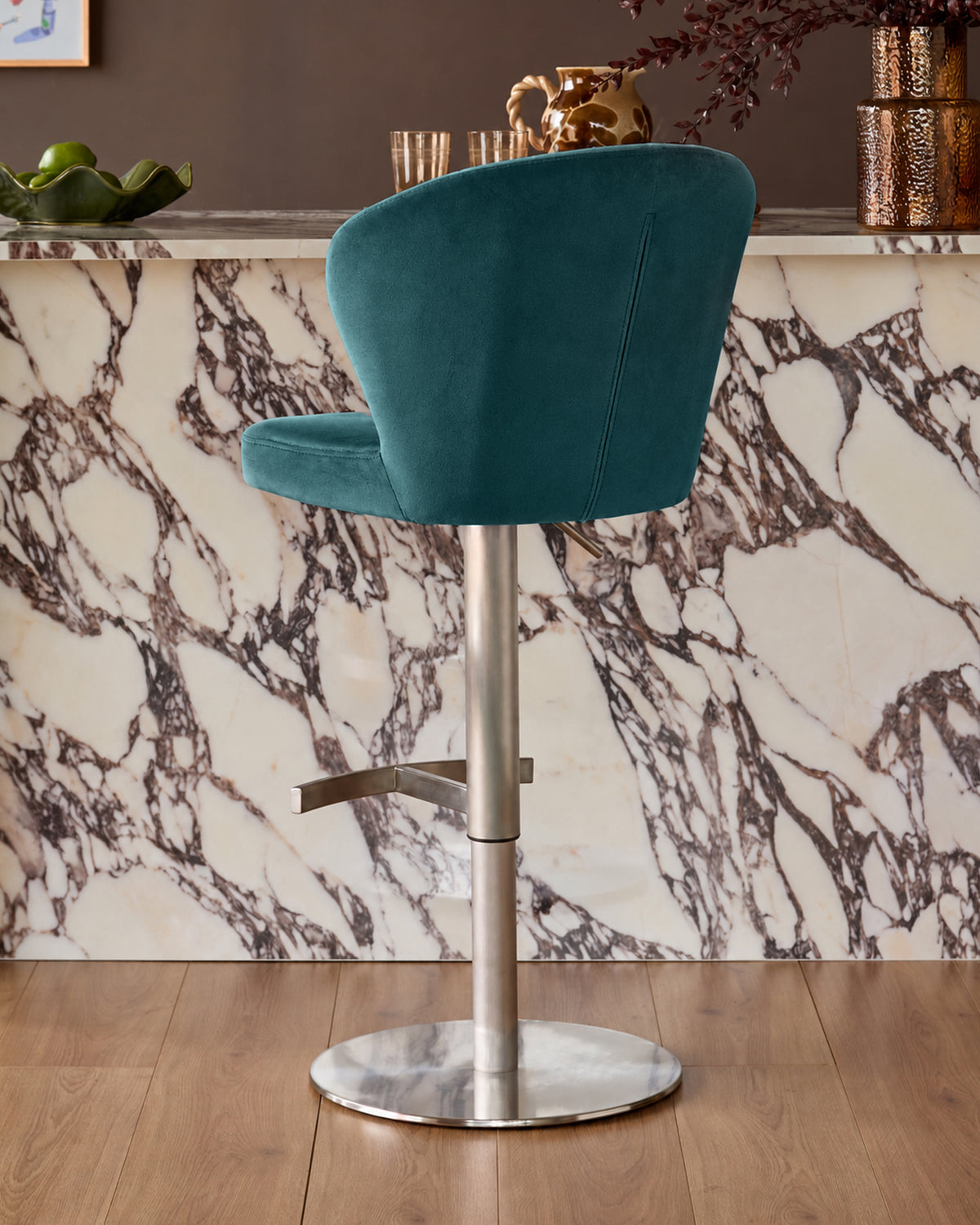 Harper Dark Teal Velvet Gas Lift Bar stool
