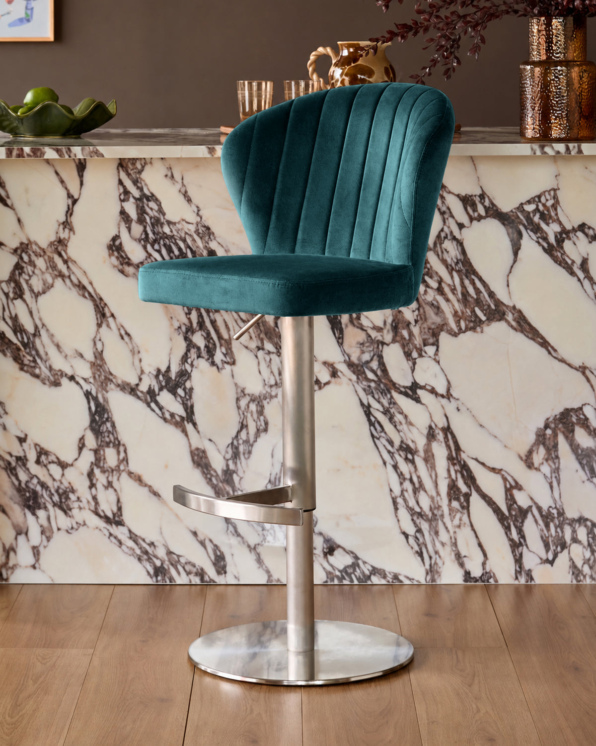 Harper Dark Teal Velvet Gas Lift Bar stool