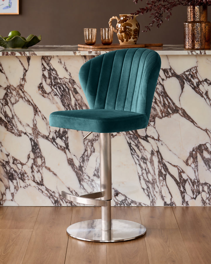 Harper Dark Teal Velvet Gas Lift Bar stool