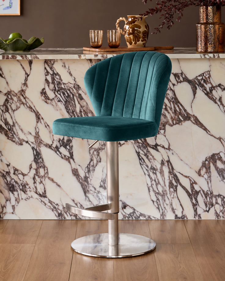Harper Dark Teal Velvet Gas Lift Bar stool