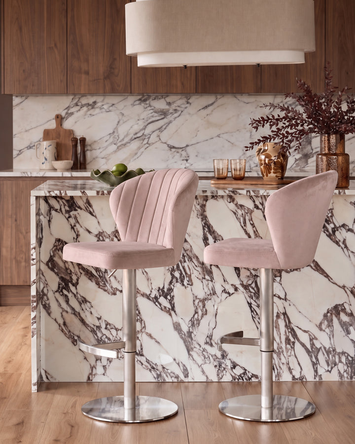 Harper Pink Velvet Gas Lift Bar Stool