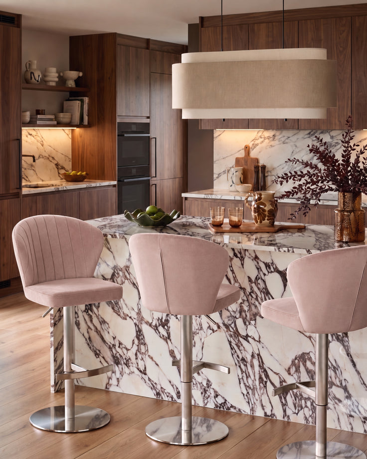 Harper Pink Velvet Gas Lift Bar Stool