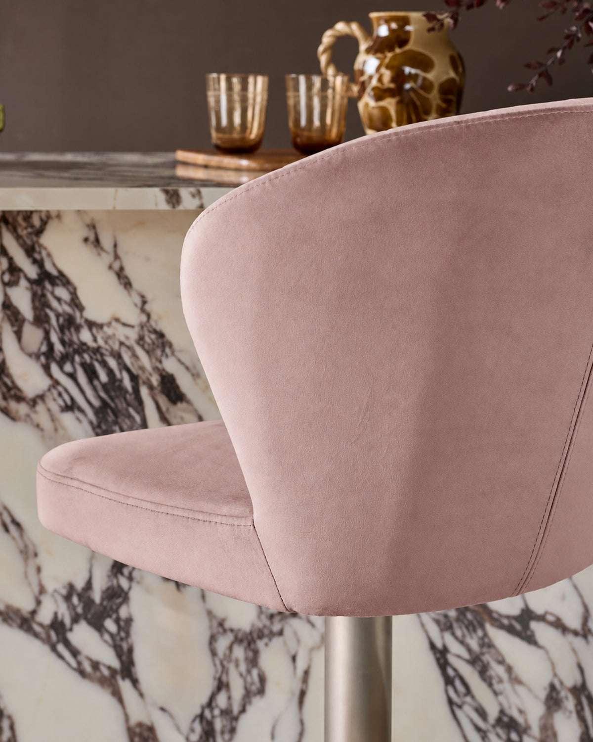 Harper Pink Velvet Gas Lift Bar Stool