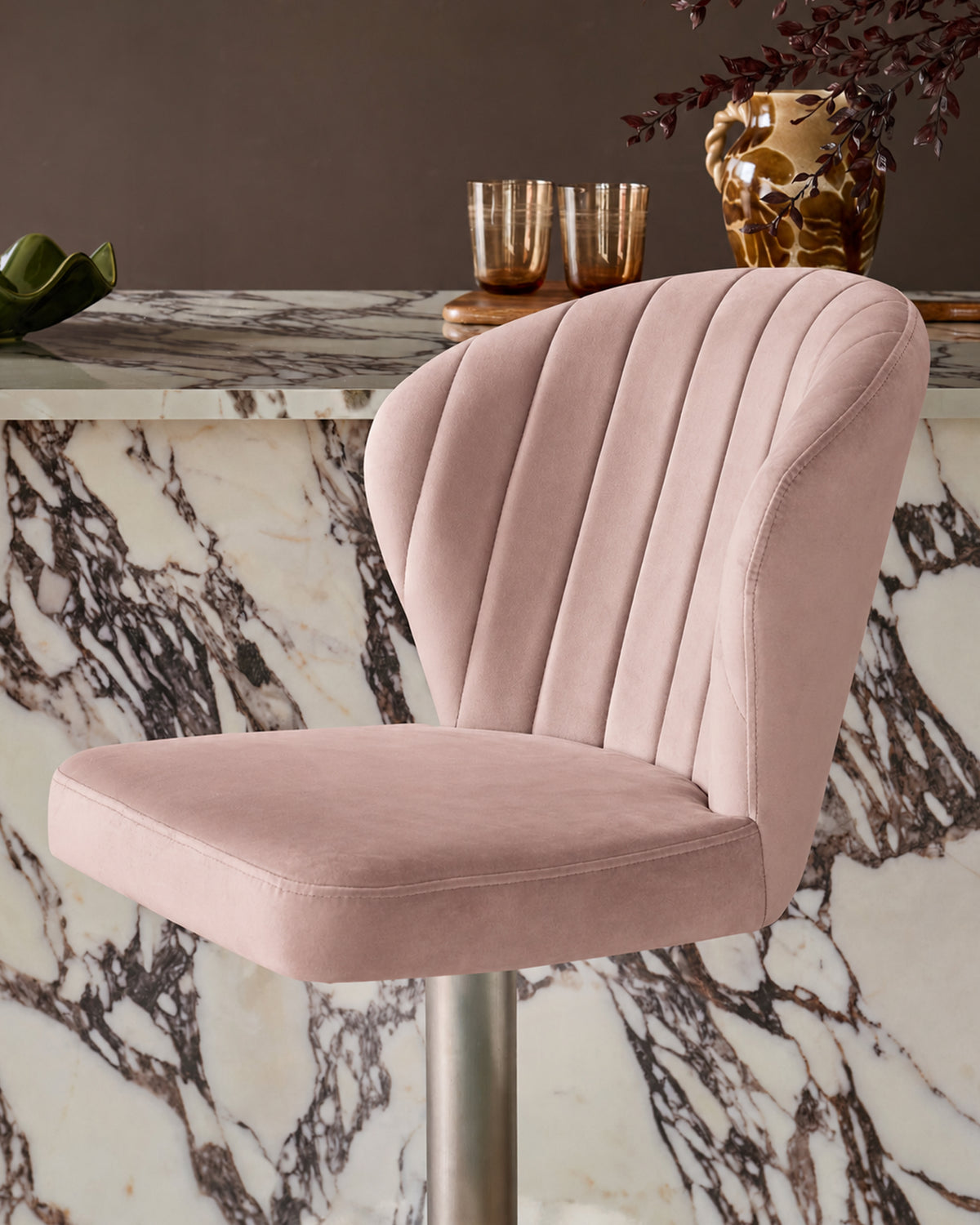 Harper Pink Velvet Gas Lift Bar Stool