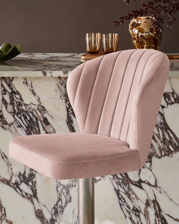 Harper Pink Velvet Gas Lift Bar Stool
