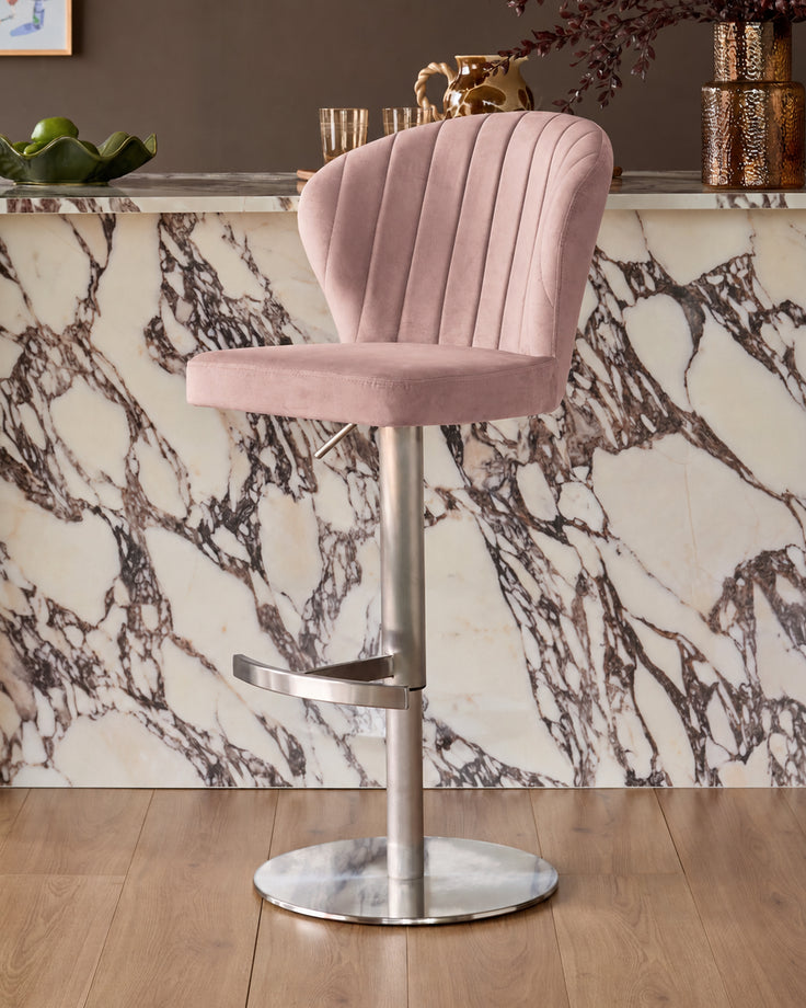 Harper Pink Velvet Gas Lift Bar Stool