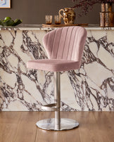 Harper Pink Velvet Gas Lift Bar Stool