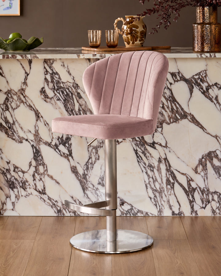 Harper Pink Velvet Gas Lift Bar Stool