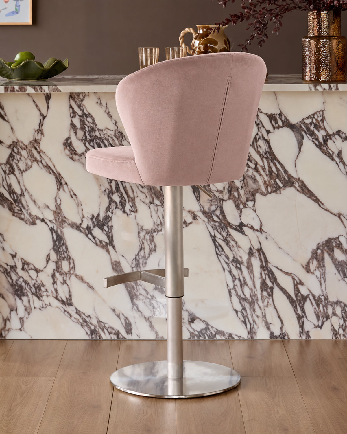 Harper Pink Velvet Gas Lift Bar Stool