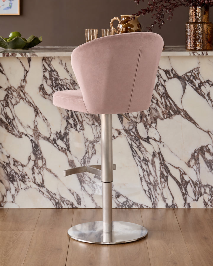 Harper Pink Velvet Gas Lift Bar Stool