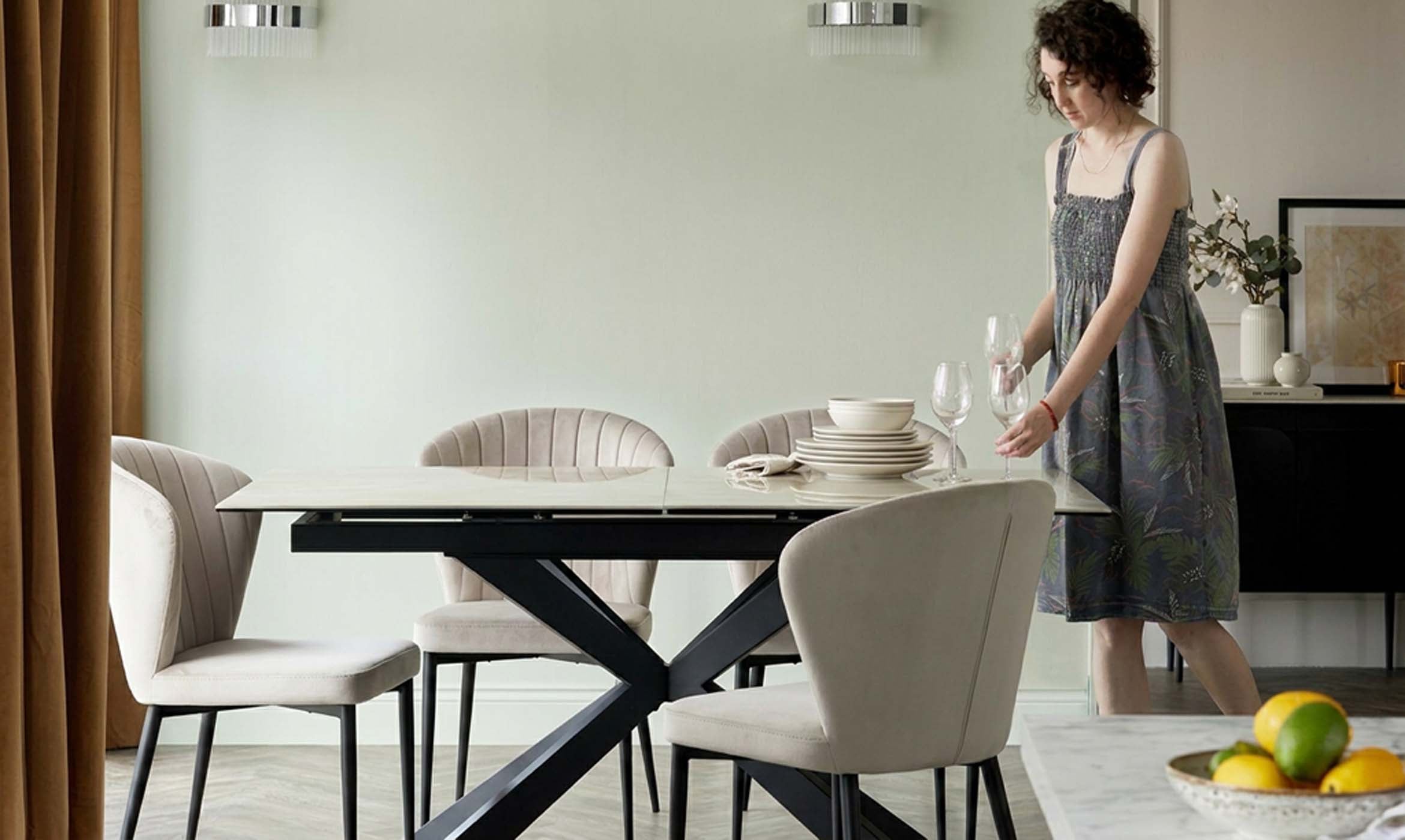 Harper champagne velvet dining chair