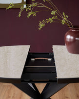 Hayden natural travertine ceramic 4-6 extending round dining table