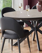 Hayden natural travertine ceramic 4-6 extending round dining table