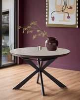 Hayden natural travertine ceramic 4-6 extending round dining table