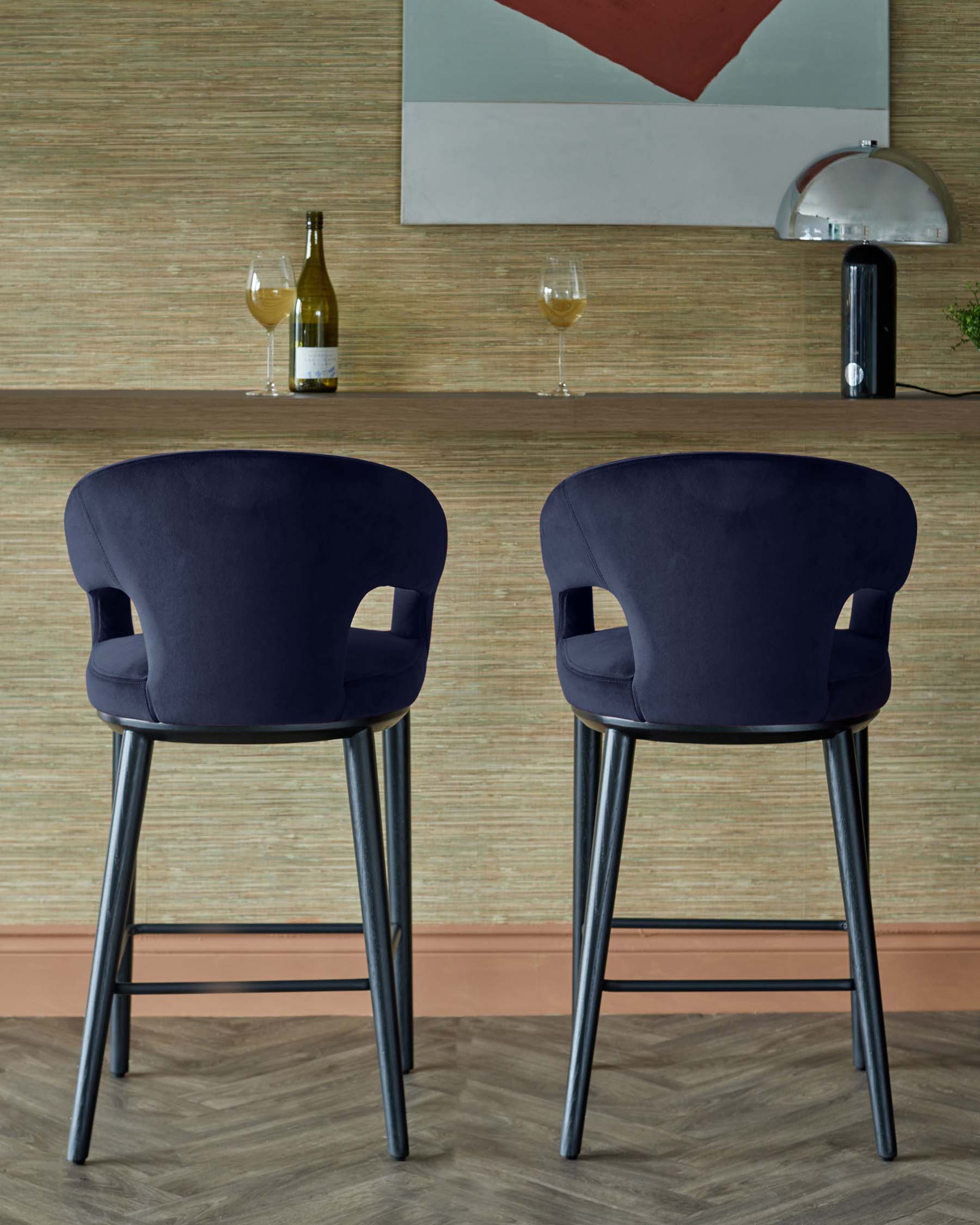 Heath navy recycled velvet bar stool – Danetti