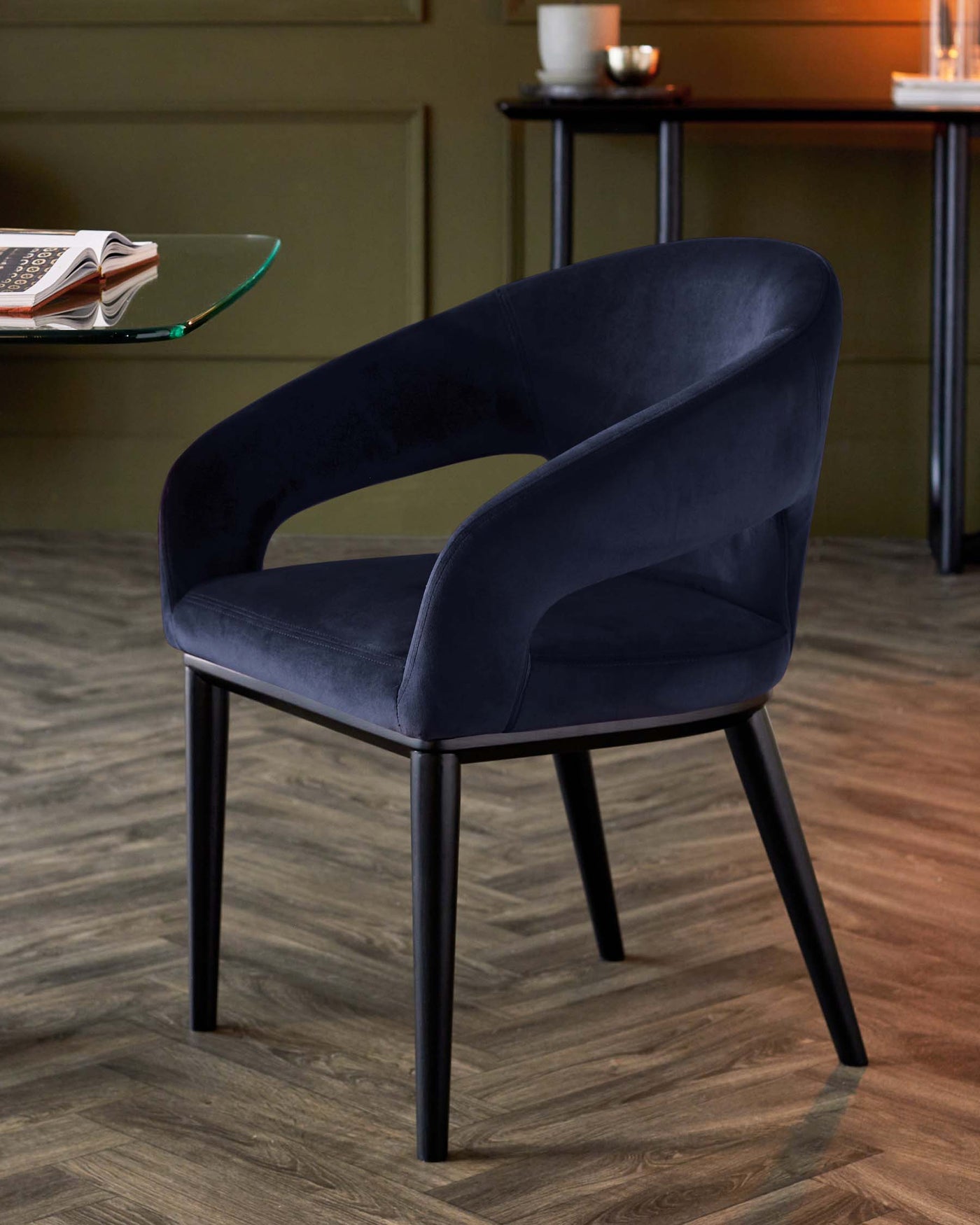 Heath navy recycled velvet dining chair