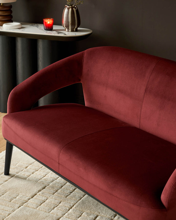 Heath toffee red velvet accent sofa