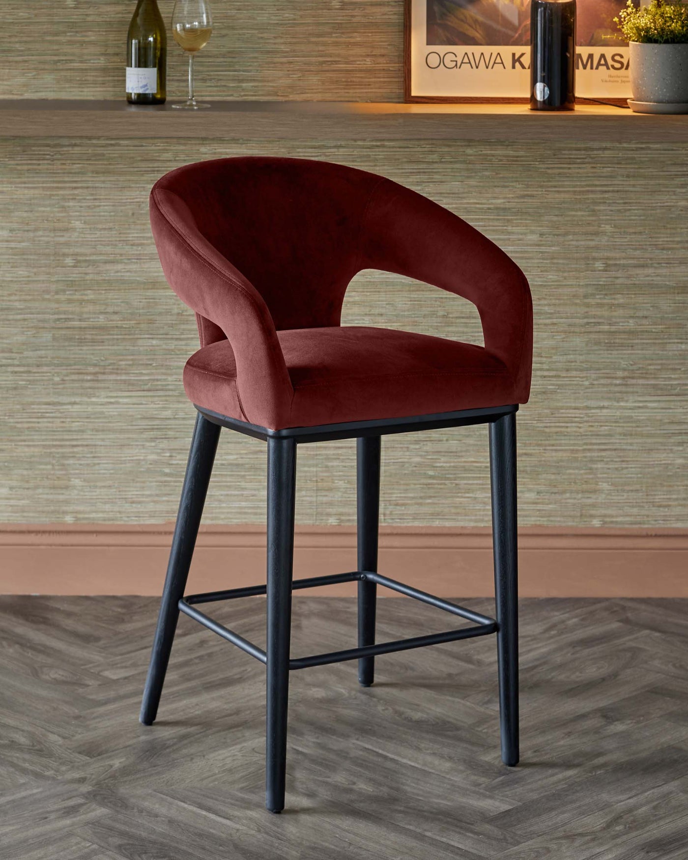 Heath red recycled velvet bar stool