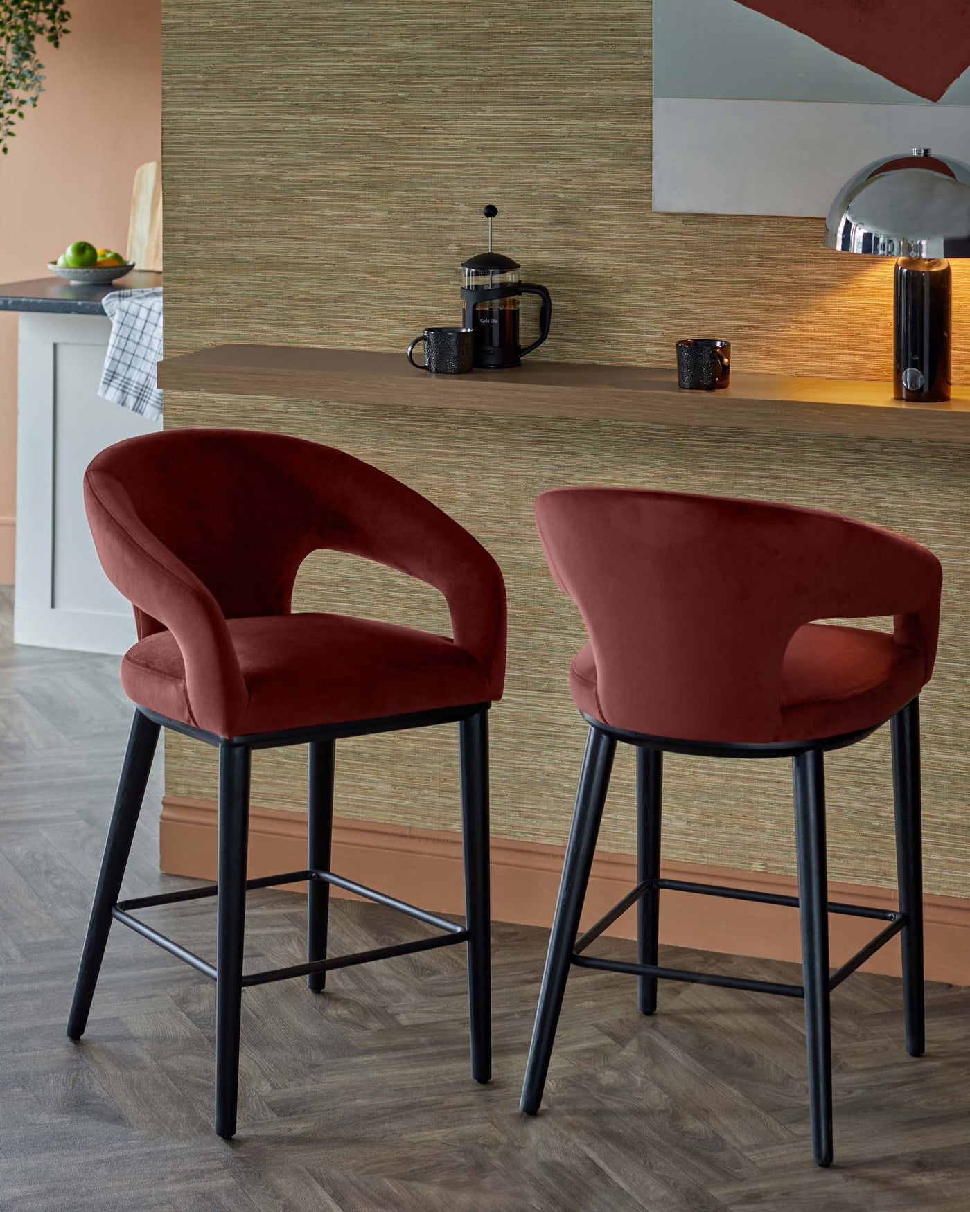 Heath red recycled velvet bar stool