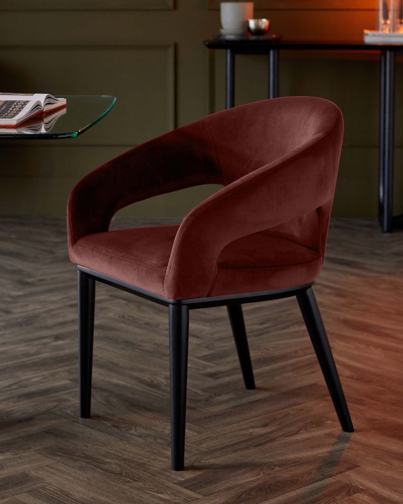Heath red recycled velvet dining chair