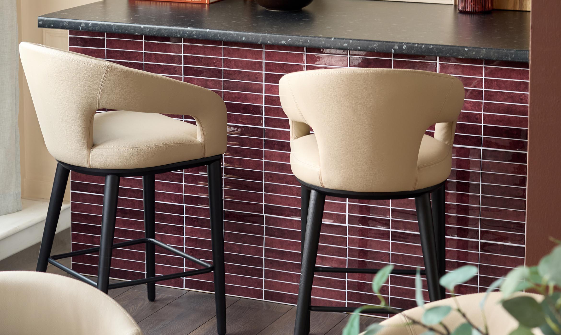Heath natural faux leather bar stool