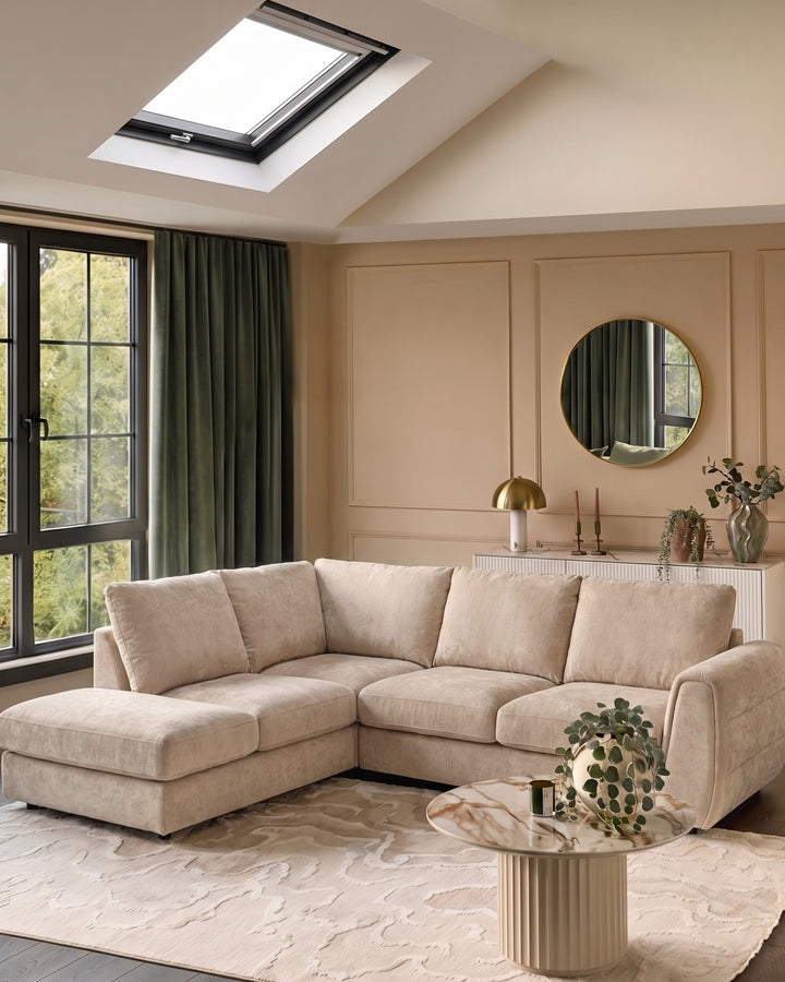 Heidi champagne chenille left hand corner chaise sofa