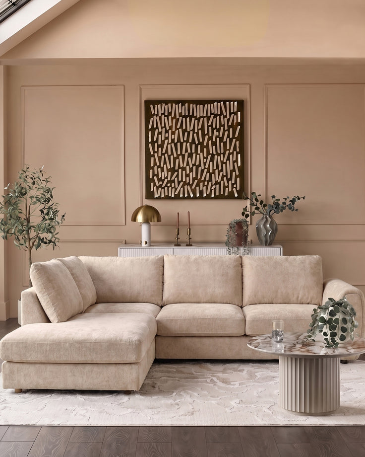 Heidi champagne chenille left hand corner chaise sofa