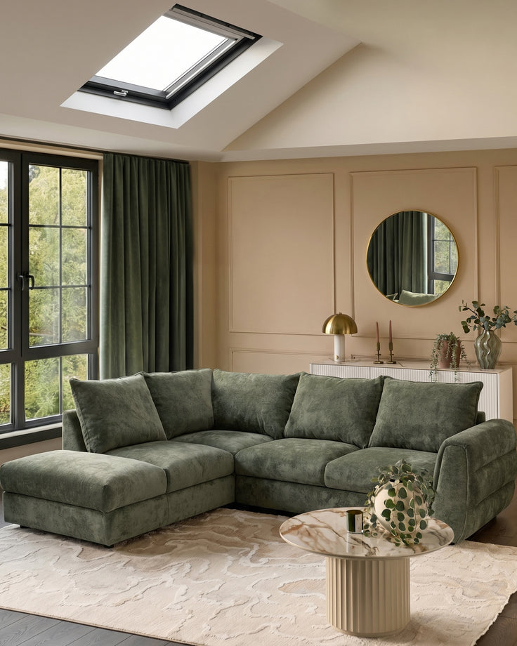 Heidi dark green chenille left hand corner chaise sofa